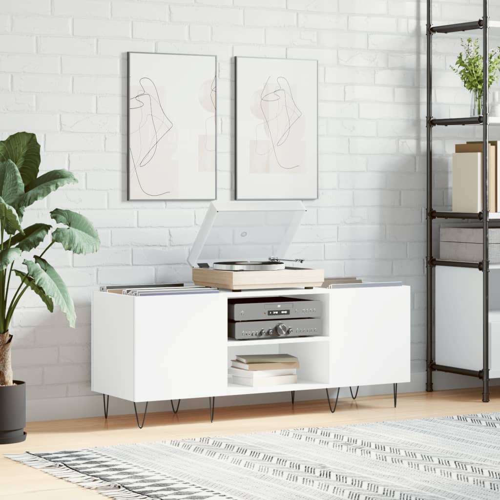 Record Cabinet White 121x38x48 cm Engineered Wood - Sid & Sam