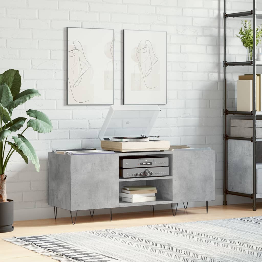 Record Cabinet Concrete Grey 121x38x48 cm Engineered Wood - Tyrell & Tyrell