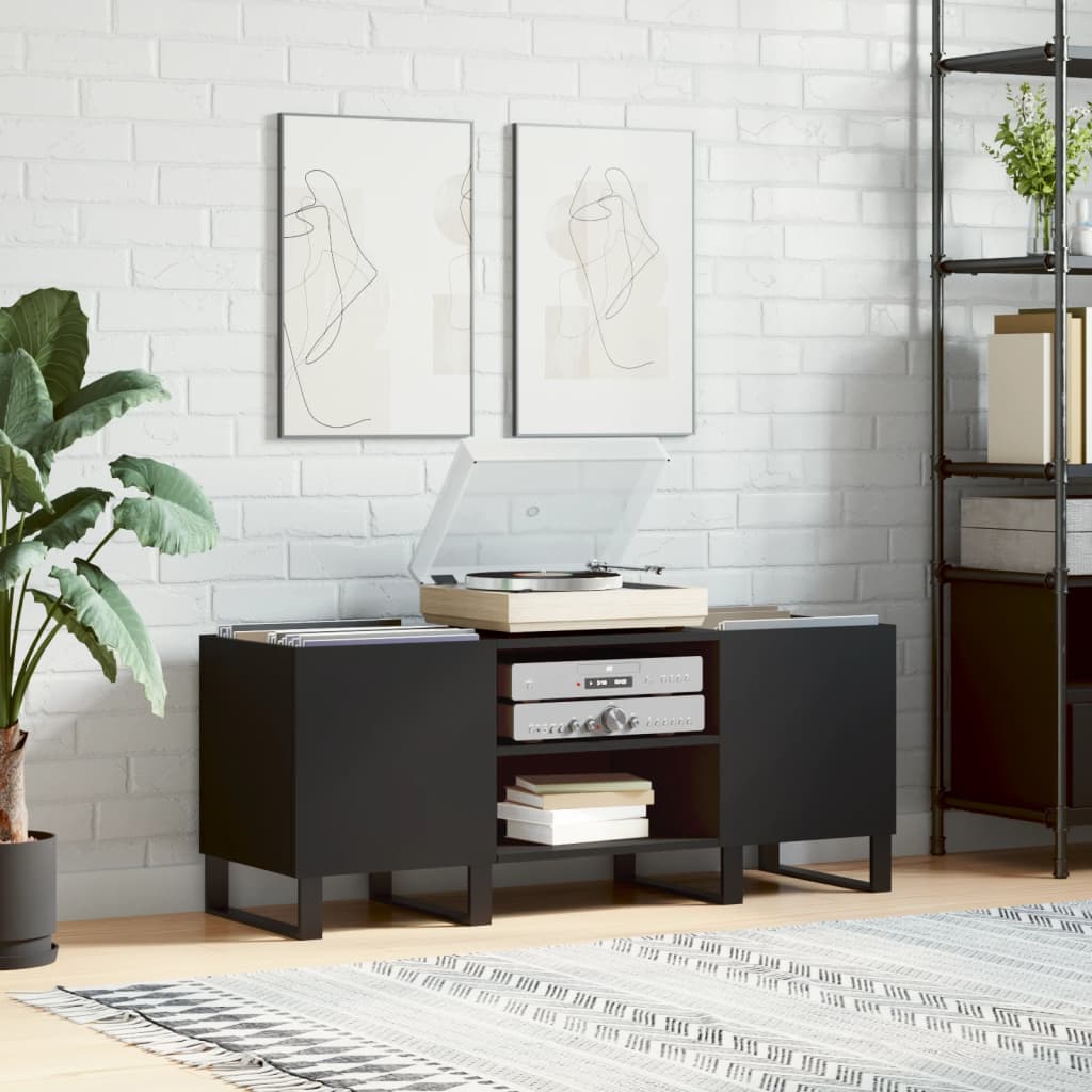 Record Cabinet Black 121x38x48 cm Engineered Wood - Casper Homes