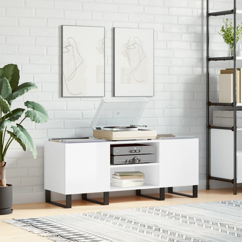 Record Cabinet High Gloss White 121x38x48 cm Engineered Wood - Millennium Furniture