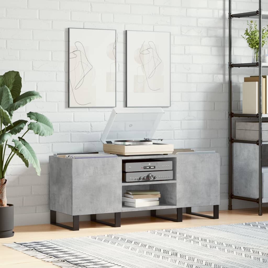Record Cabinet Concrete Grey 121x38x48 cm Engineered Wood - Sid & Sam