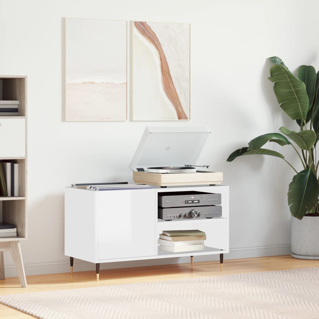 Record Cabinet High Gloss White 85x38x48cm Engineered Wood - Tyrell & Tyrell