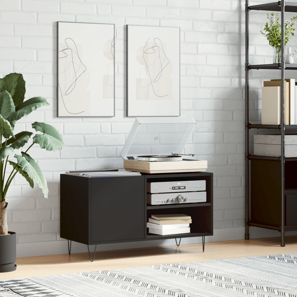 Record Cabinet Black 85x38x48cm Engineered Wood - Direct Imports