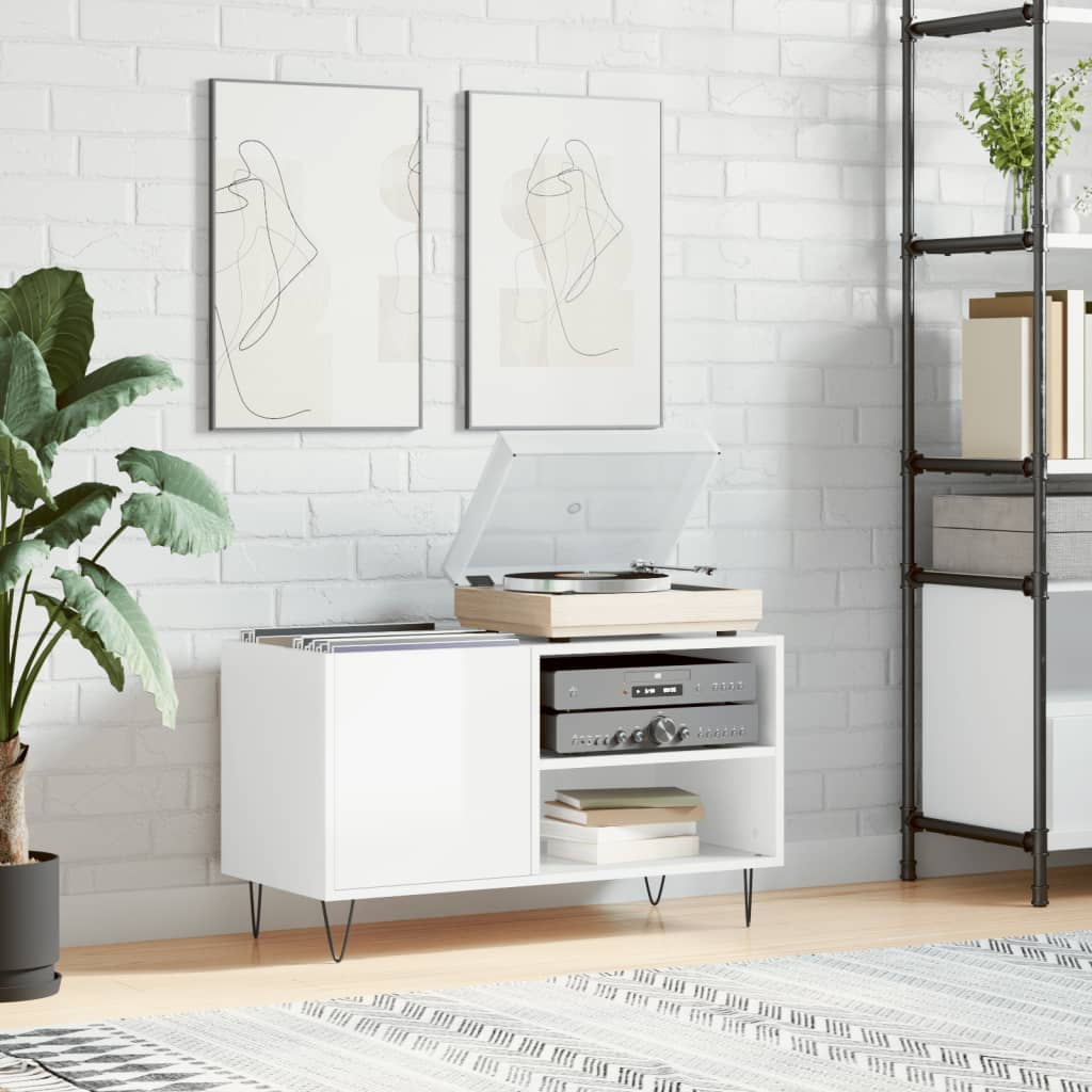 Record Cabinet High Gloss White 85x38x48cm Engineered Wood - Style and Chic