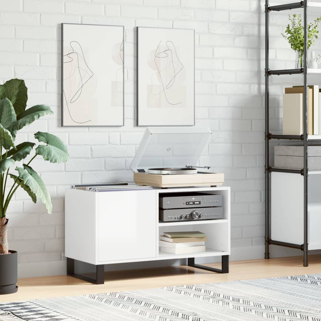 Record Cabinet High Gloss White 85x38x48 cm Engineered Wood - Unbeatable Bargains
