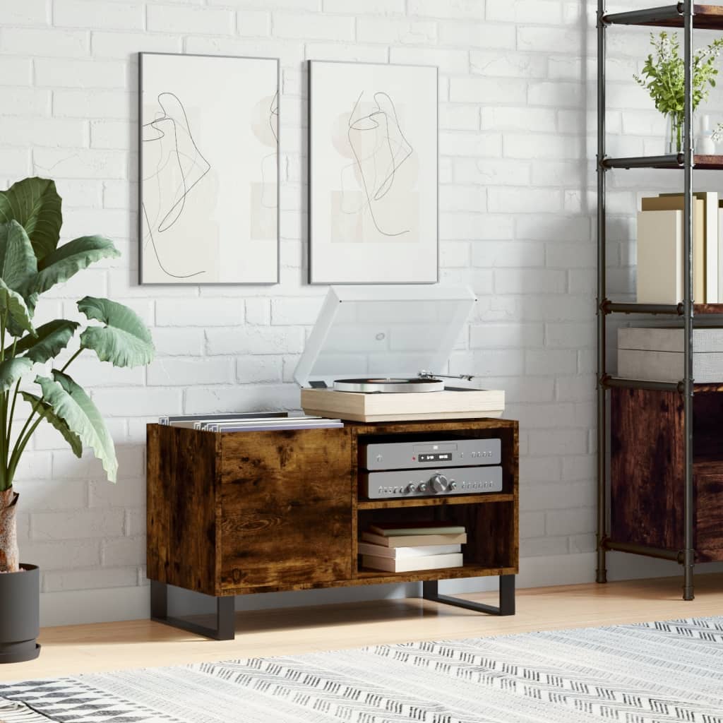 Record Cabinet Smoked Oak 85x38x48 cm Engineered Wood - The Home Maker