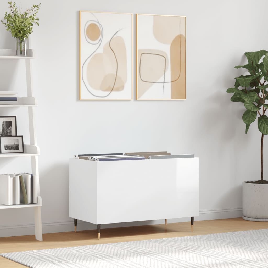Record Cabinet High Gloss White 74.5x38x48 cm Engineered Wood - Tyrell & Tyrell