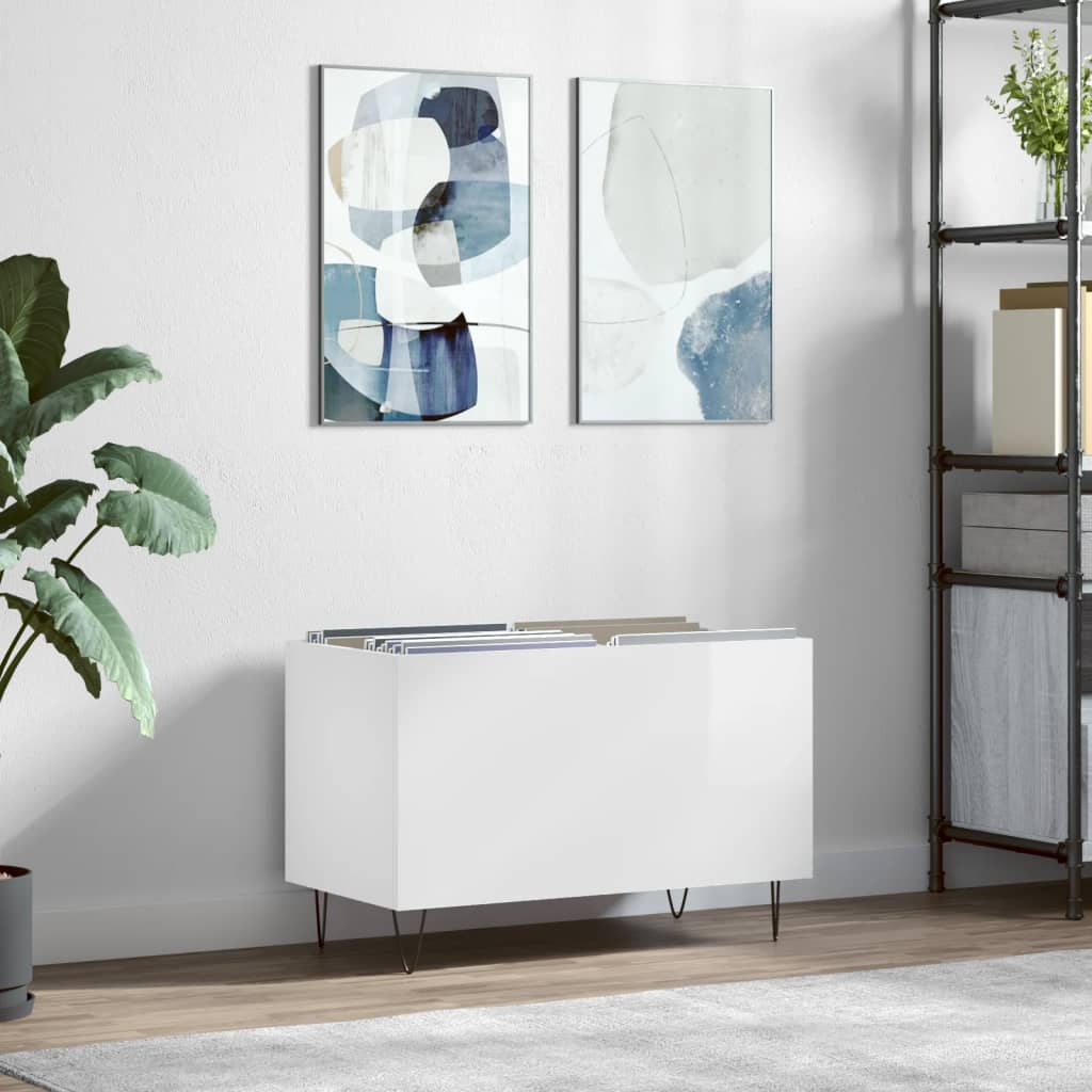 Record Cabinet High Gloss White 74.5x38x48 cm Engineered Wood - Tyrell & Tyrell