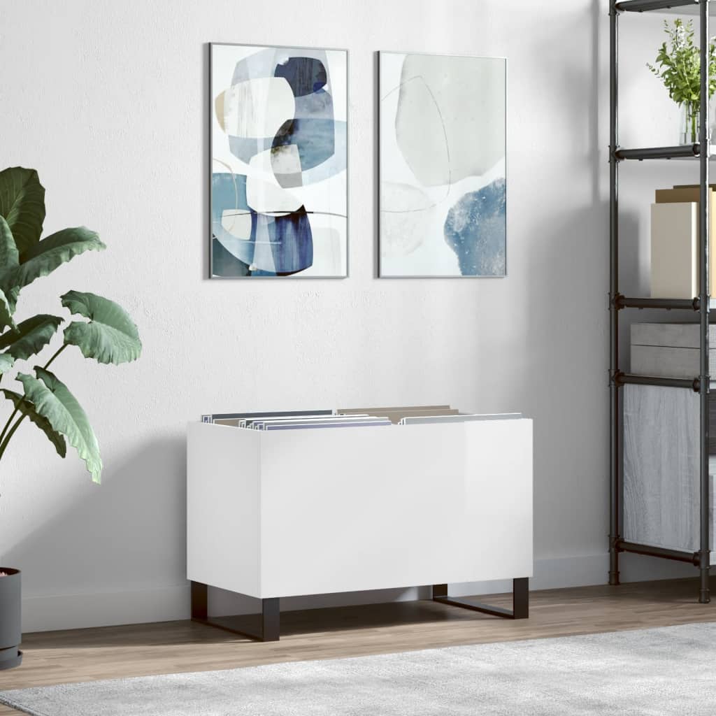 Record Cabinet High Gloss White 74.5x38x48 cm Engineered Wood - Direct Imports