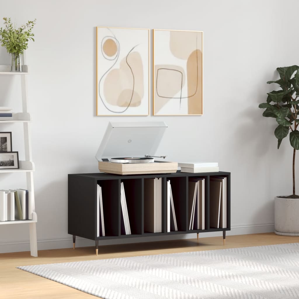 Record Cabinet Black 100x38x48cm Engineered Wood - Direct Imports