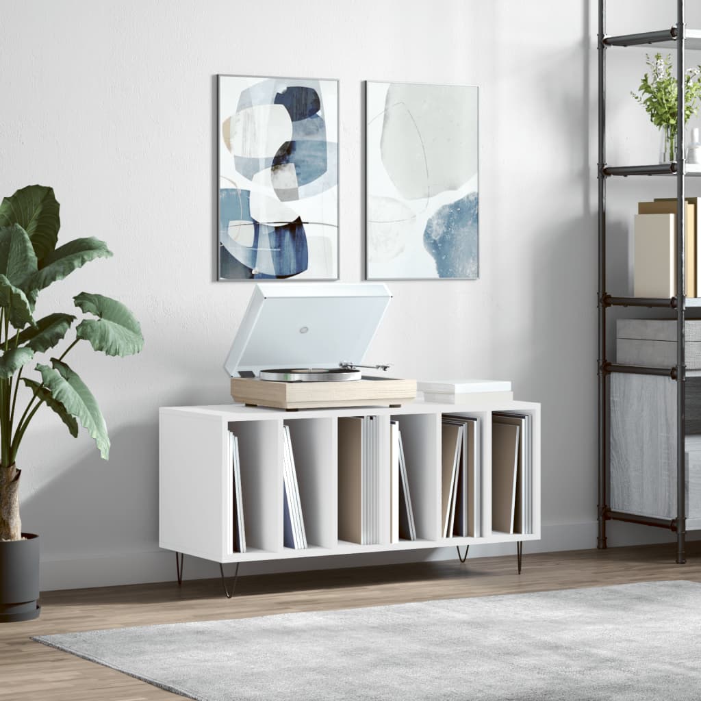 Record Cabinet White 100x38x48 cm Engineered Wood - Direct Imports