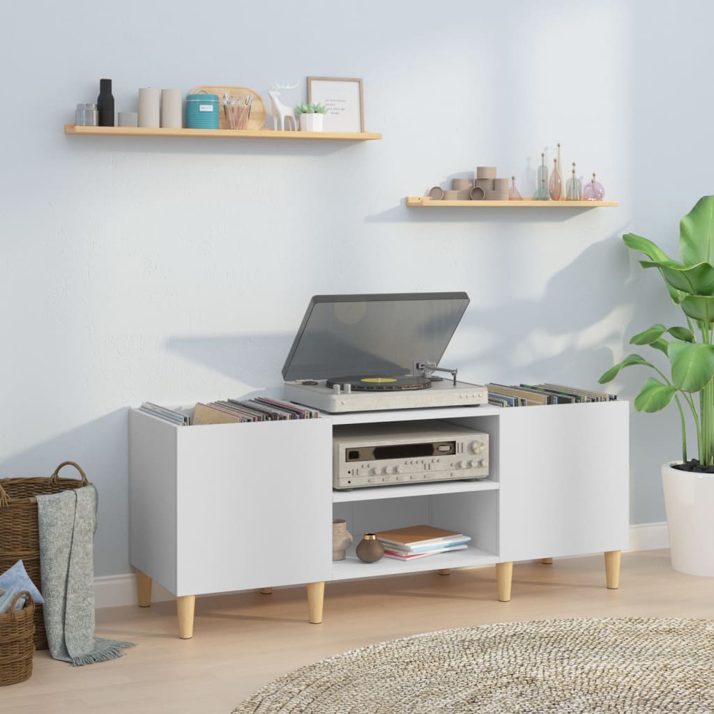 Record Cabinet White 121x38x48 cm Engineered Wood - Decor Base