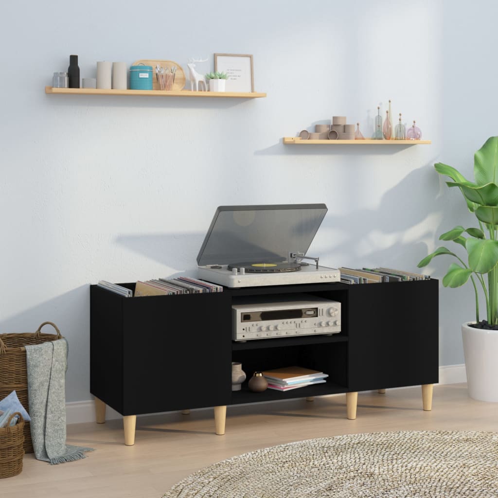 Record Cabinet Black 121x38x48 cm Engineered Wood - Merkel Designers