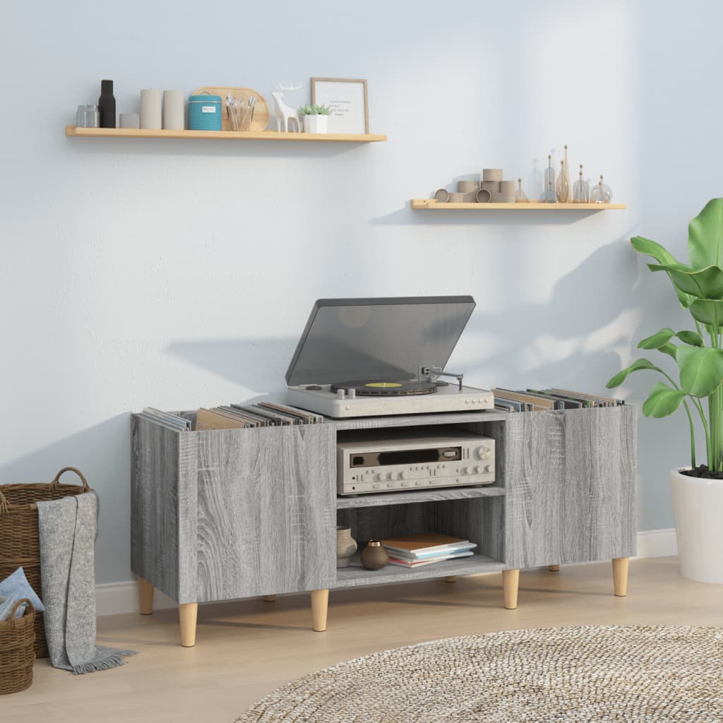 Record Cabinet Grey Sonoma 121x38x48 cm Engineered Wood - Tyrell & Tyrell