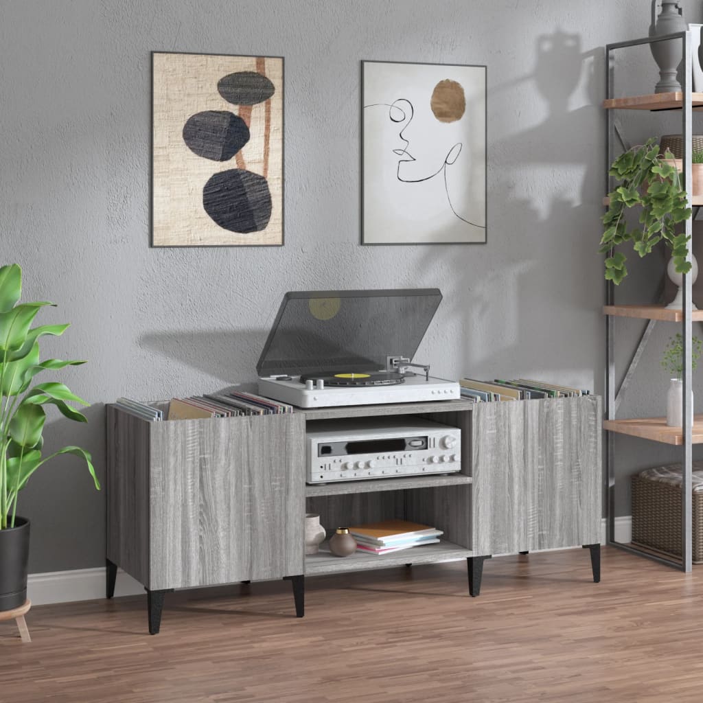 Record Cabinet Grey Sonoma 121x38x48 cm Engineered Wood - Sid & Sam