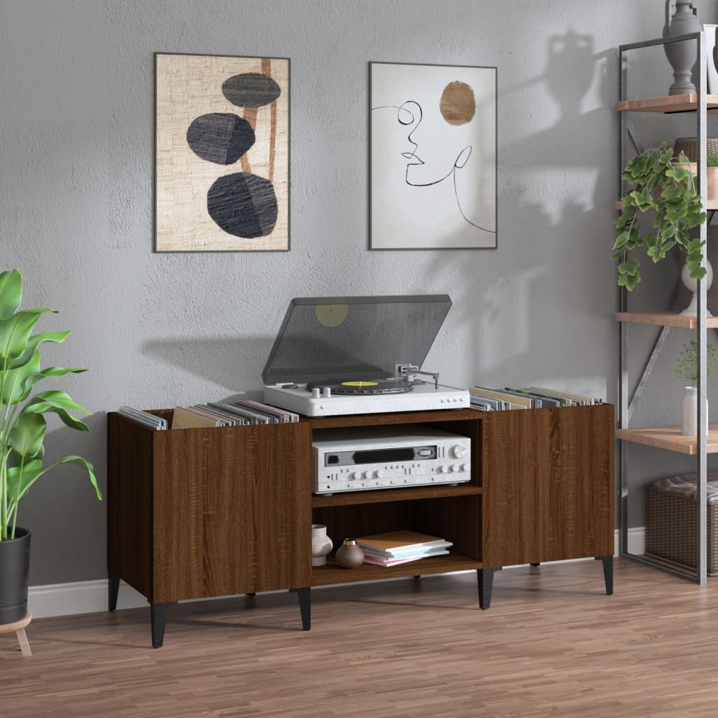 Record Cabinet Brown Oak 121x38x48 cm Engineered Wood - Millennium Furniture