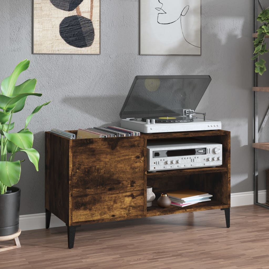 Record Cabinet Smoked Oak 84.5x38x48cm Engineered Wood - Direct Imports