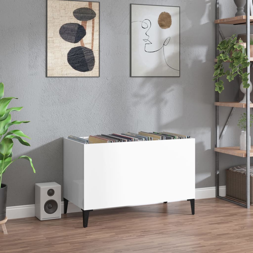 Record Cabinet High Gloss White 74.5x38x48 cm Engineered Wood - Tyrell & Tyrell