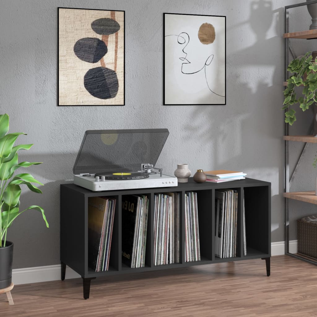 Record Cabinet Black 100x38x48cm Engineered Wood - Direct Imports