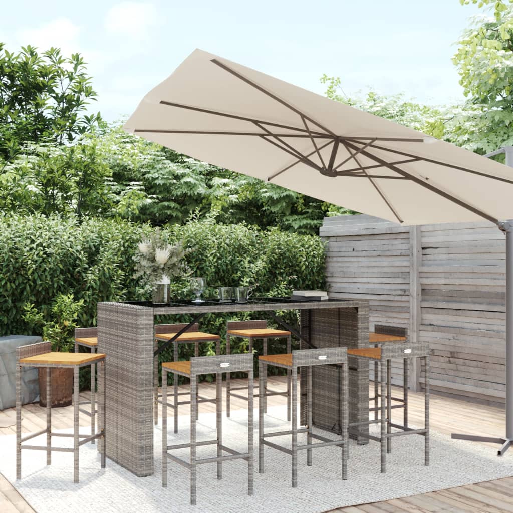 9 Piece Garden Bar Set Grey Poly Rattan& Solid Wood Acacia - Style and Chic