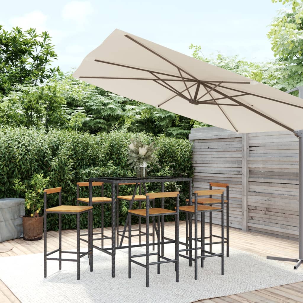 7 Piece Garden Bar Set Black Poly Rattan& Solid Wood Acacia - Style and Chic