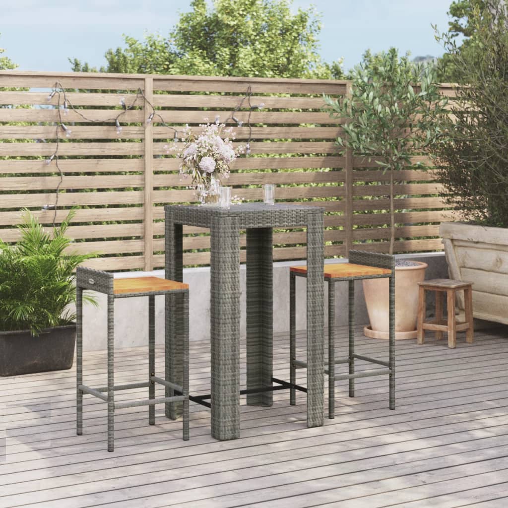 3 Piece Garden Bar Set Grey Poly Rattan&Solid Wood Acacia - Style and Chic
