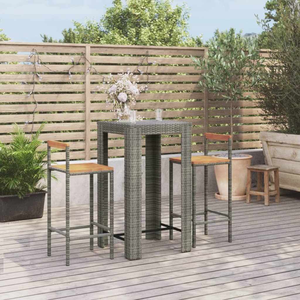 3 Piece Garden Bar Set Grey Poly Rattan&Solid Wood Acacia - Style and Chic