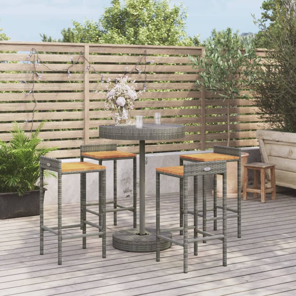 5 Piece Garden Bar Set Grey Poly Rattan&Solid Wood Acacia - Merlin Deals
