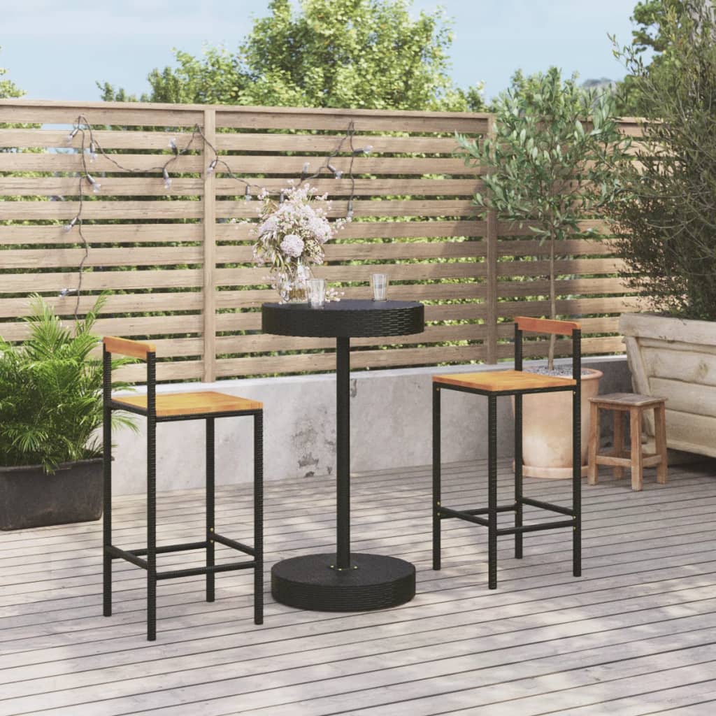 3 Piece Garden Bar Set Black Poly Rattan&Solid Wood Acacia - Style and Chic