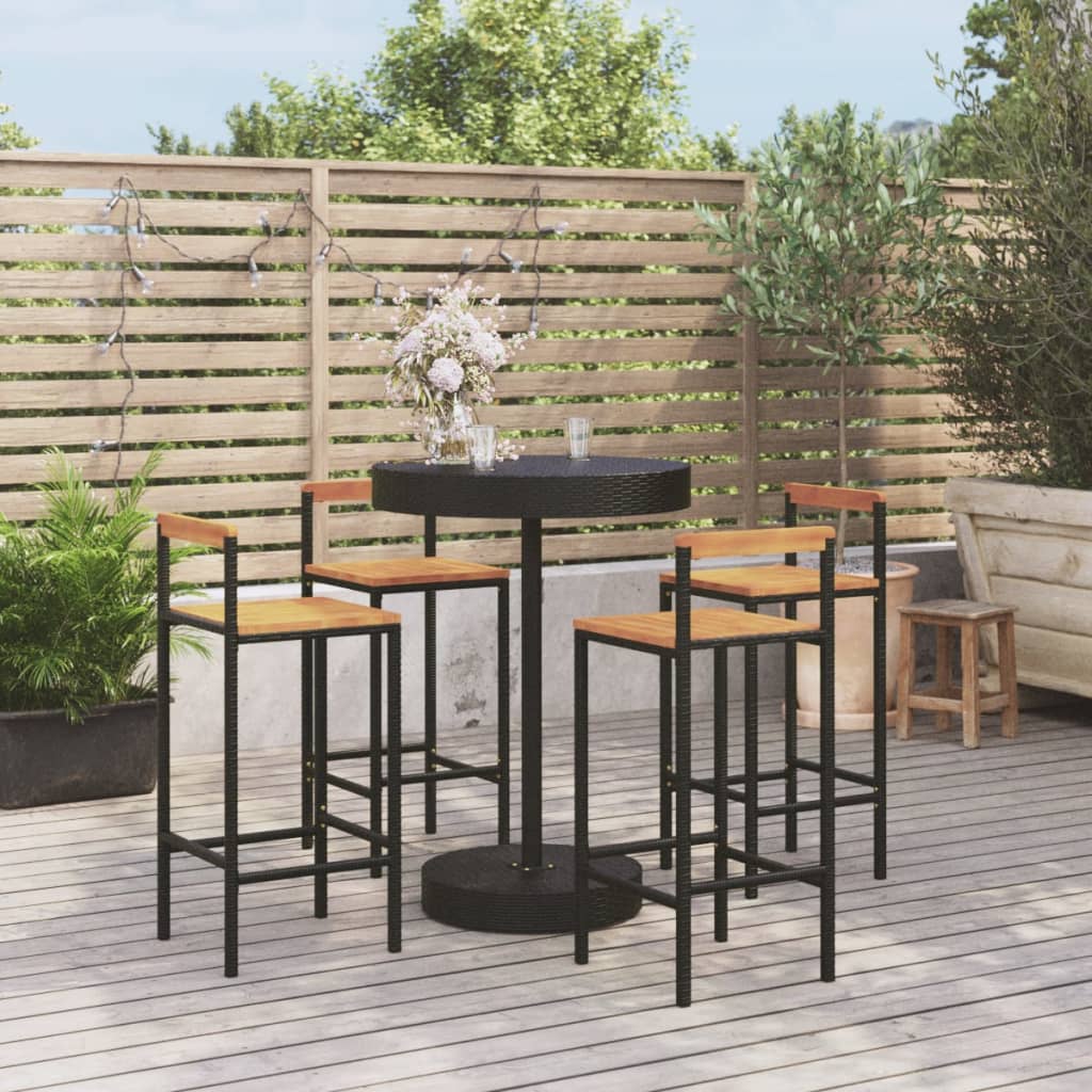 5 Piece Garden Bar Set Black Poly Rattan&Solid Wood Acacia - Merlin Deals