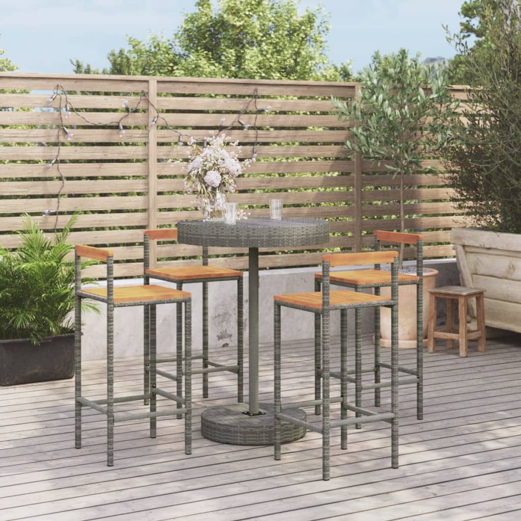 5 Piece Garden Bar Set Grey Poly Rattan&Solid Wood Acacia - Tyrell & Tyrell