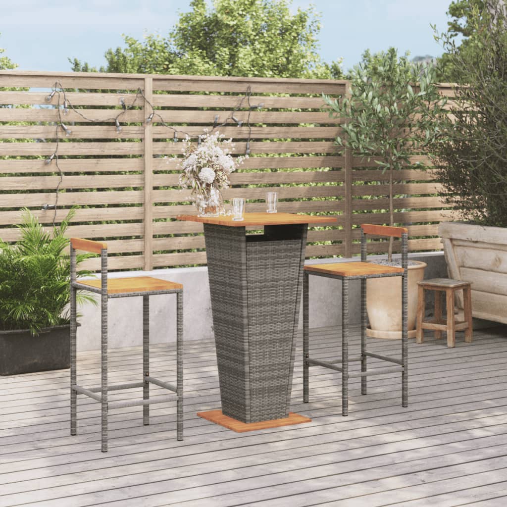 3 Piece Garden Bar Set Grey Poly Rattan&Solid Wood Acacia - Style and Chic
