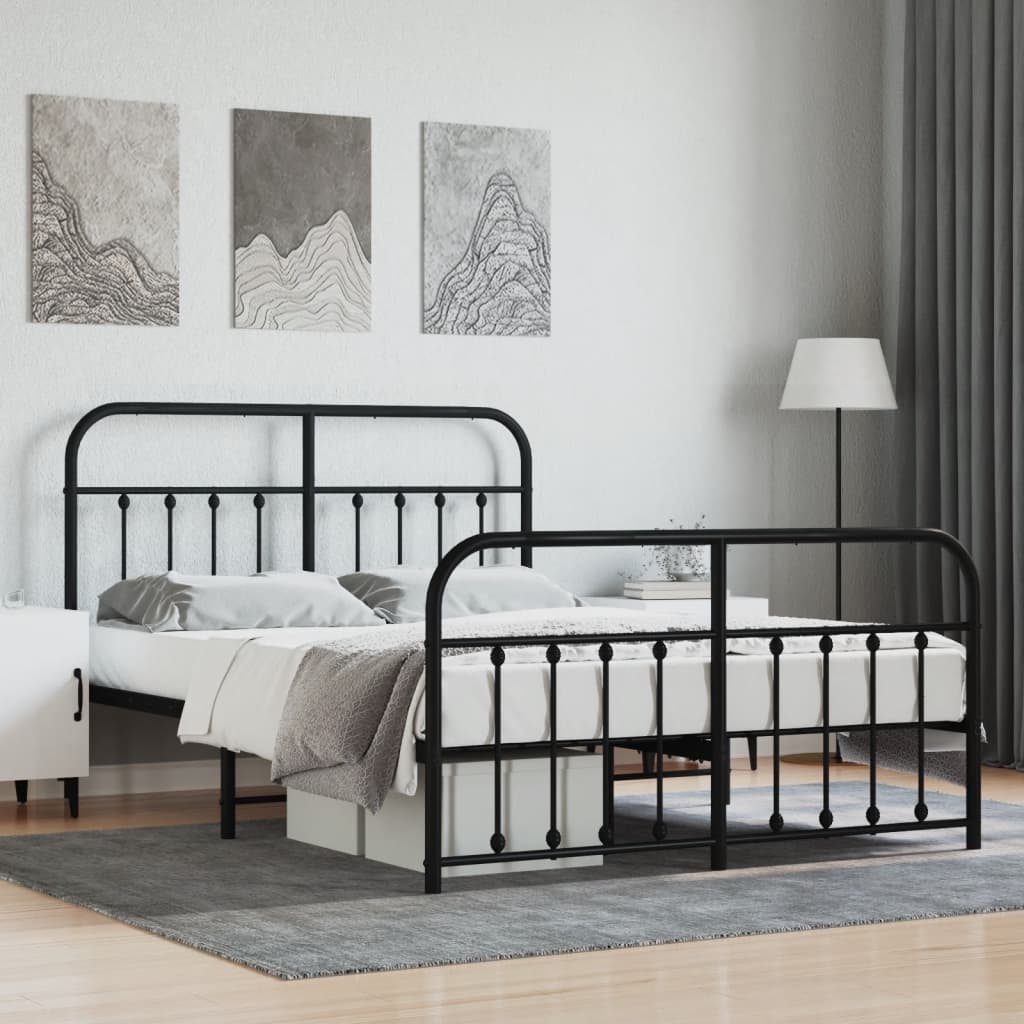 Metal Bed Frame with Headboard and Footboard Black 135x190 cm Double - Unbeatable Bargains