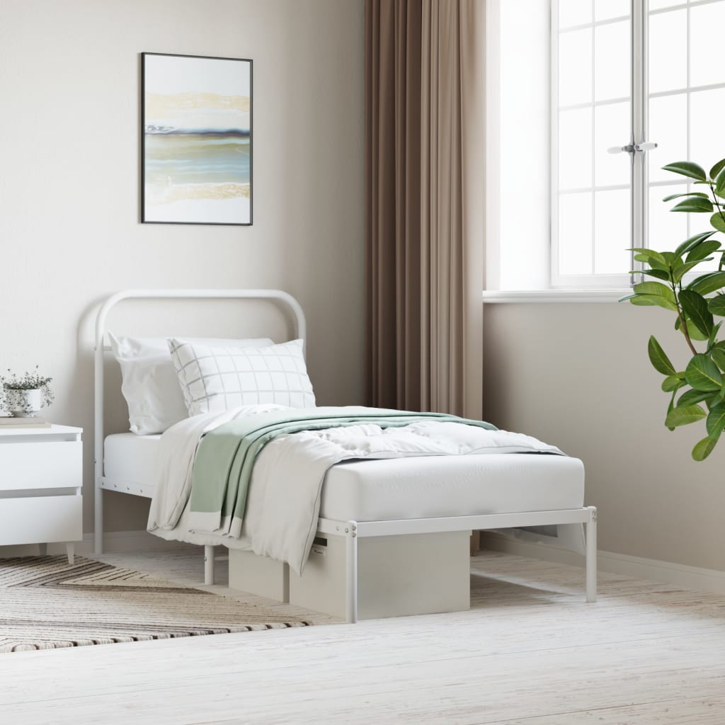 Metal Bed Frame with Headboard White 90x190 cm Single - Tyrell & Tyrell