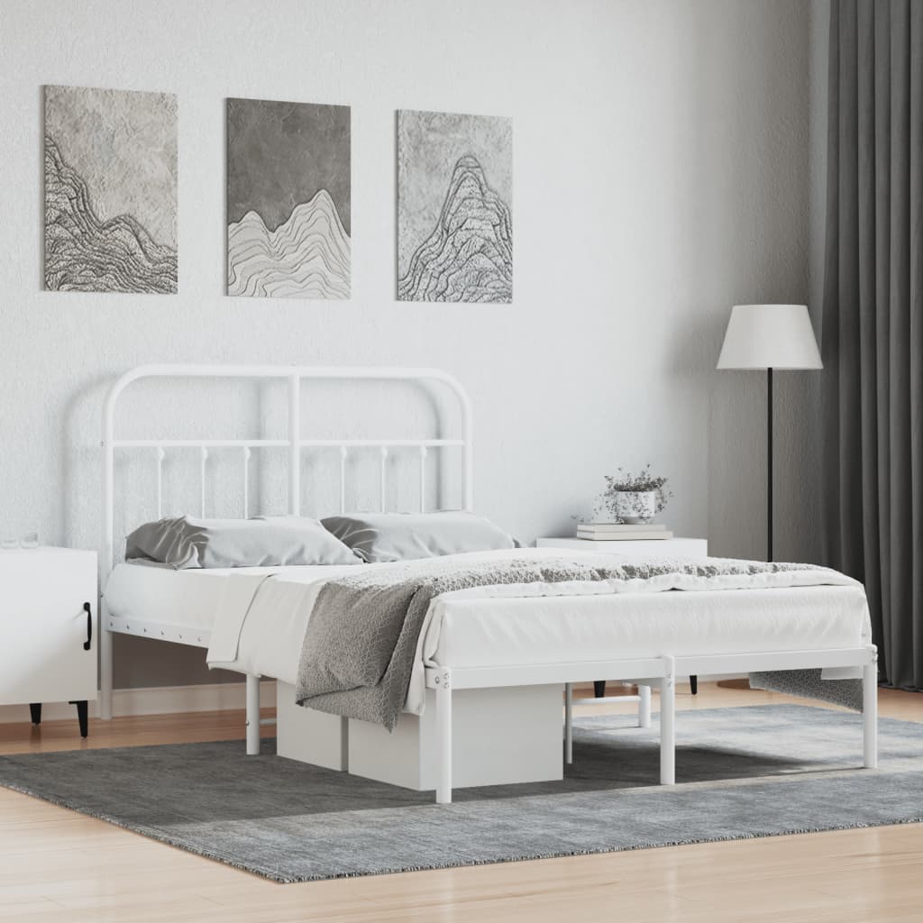 Metal Bed Frame with Headboard White 120x190 cm Small Double - Merkel Designers