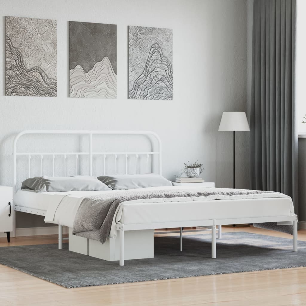 Metal Bed Frame with Headboard White 180x200 cm - Tyrell & Tyrell