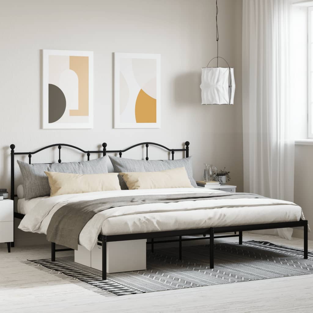 Metal Bed Frame with Headboard Black 193x203 cm - All Things Good