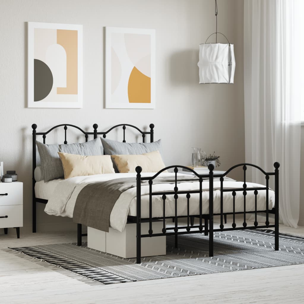 Metal Bed Frame with Headboard and Footboard Black 120x190 cm Small Double - Merkel Designers