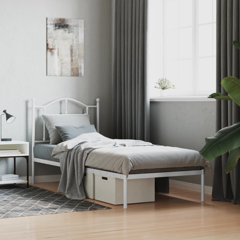 Metal Bed Frame with Headboard White 90x190 cm Single - Unbeatable Bargains