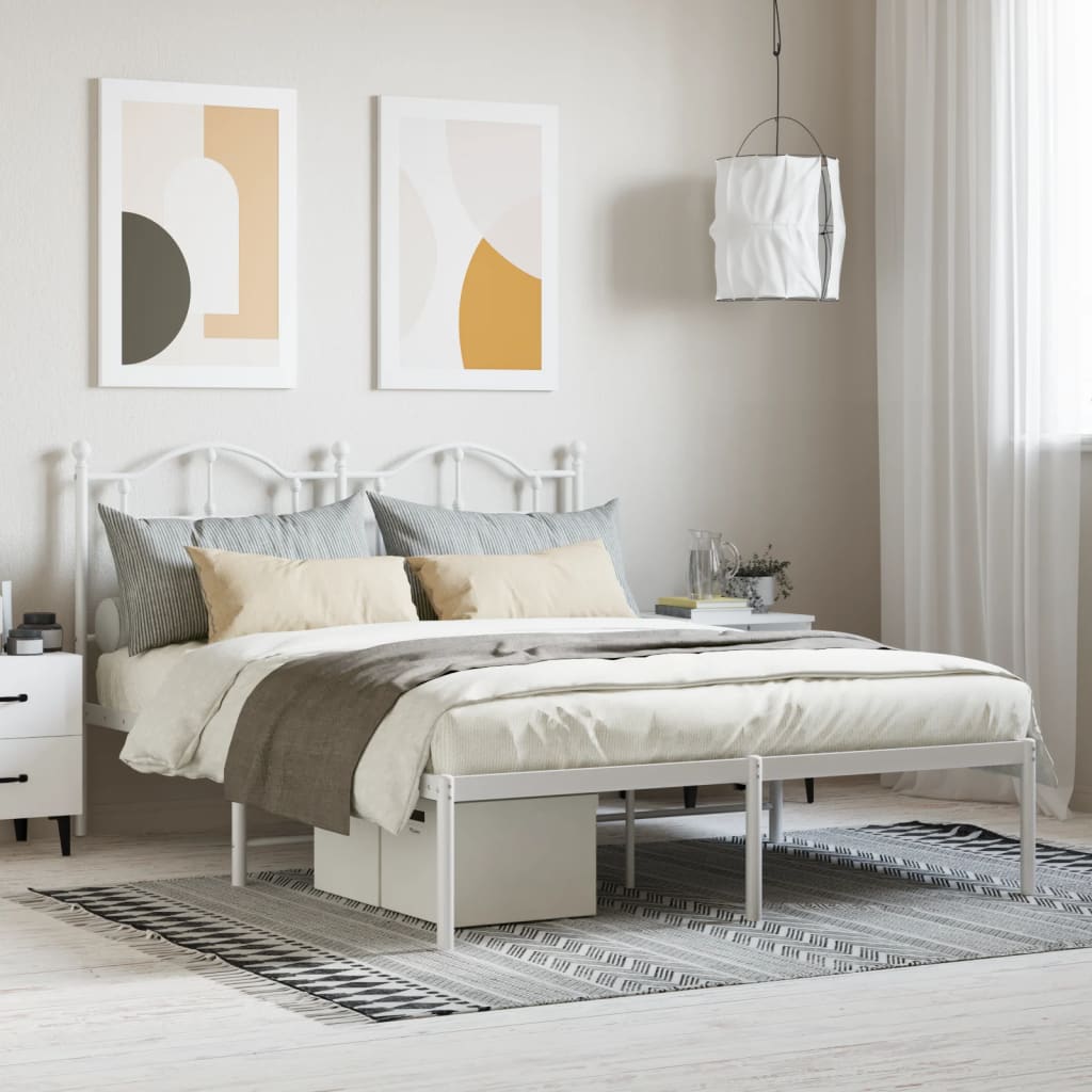 Metal Bed Frame with Headboard White 135x190 cm - All Things Good