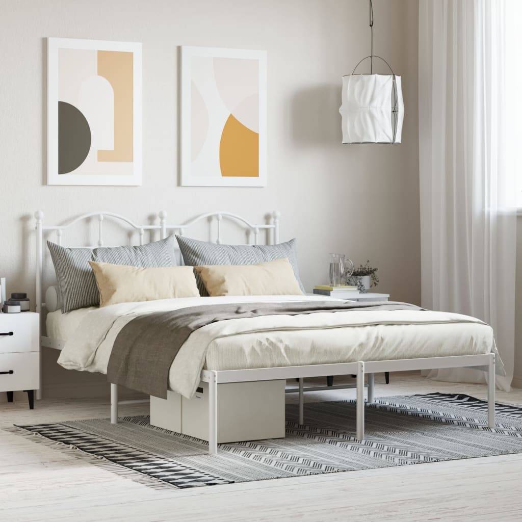 Metal Bed Frame with Headboard White 150x200 cm - Casper Homes