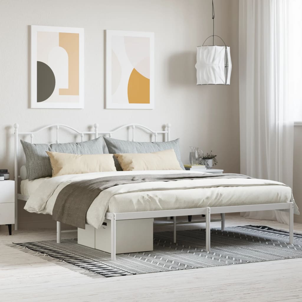 Metal Bed Frame with Headboard White 183x213 cm - All Things Good