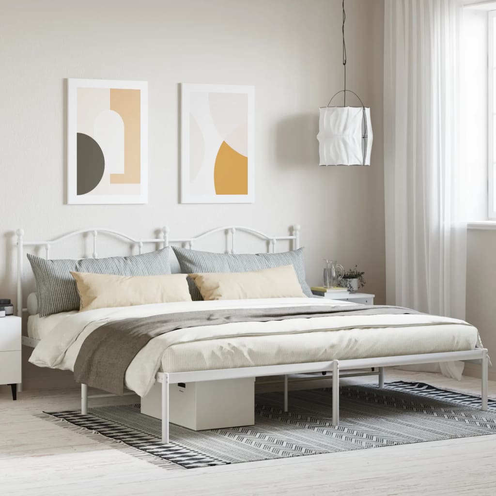 Metal Bed Frame with Headboard White 193x203 cm - Merlin Deals