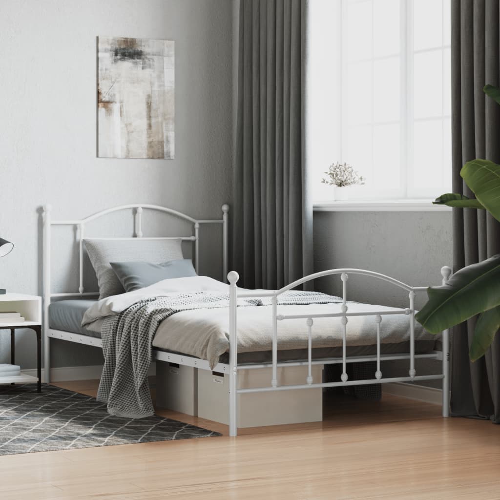 Metal Bed Frame with Headboard and Footboard White 100x200 cm - Style and Chic