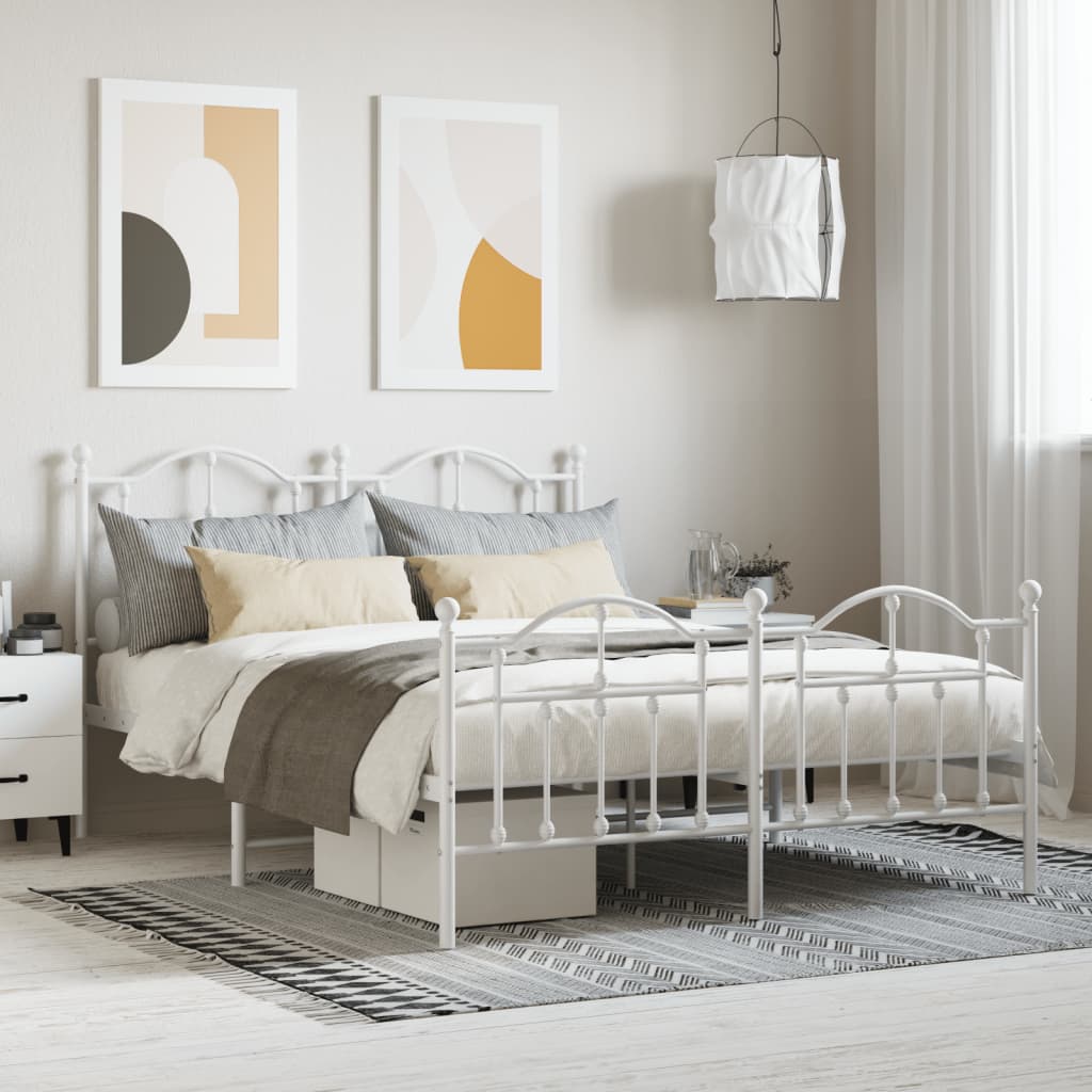 Metal Bed Frame with Headboard and Footboard White 135x190 cm Double - Unbeatable Bargains
