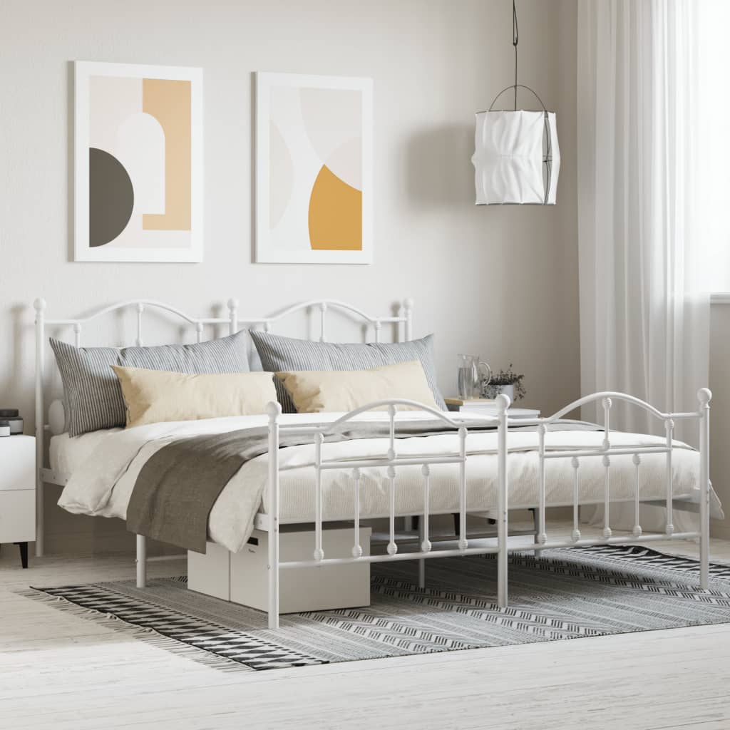 Metal Bed Frame with Headboard and Footboard White 183x213 cm - Unbeatable Bargains