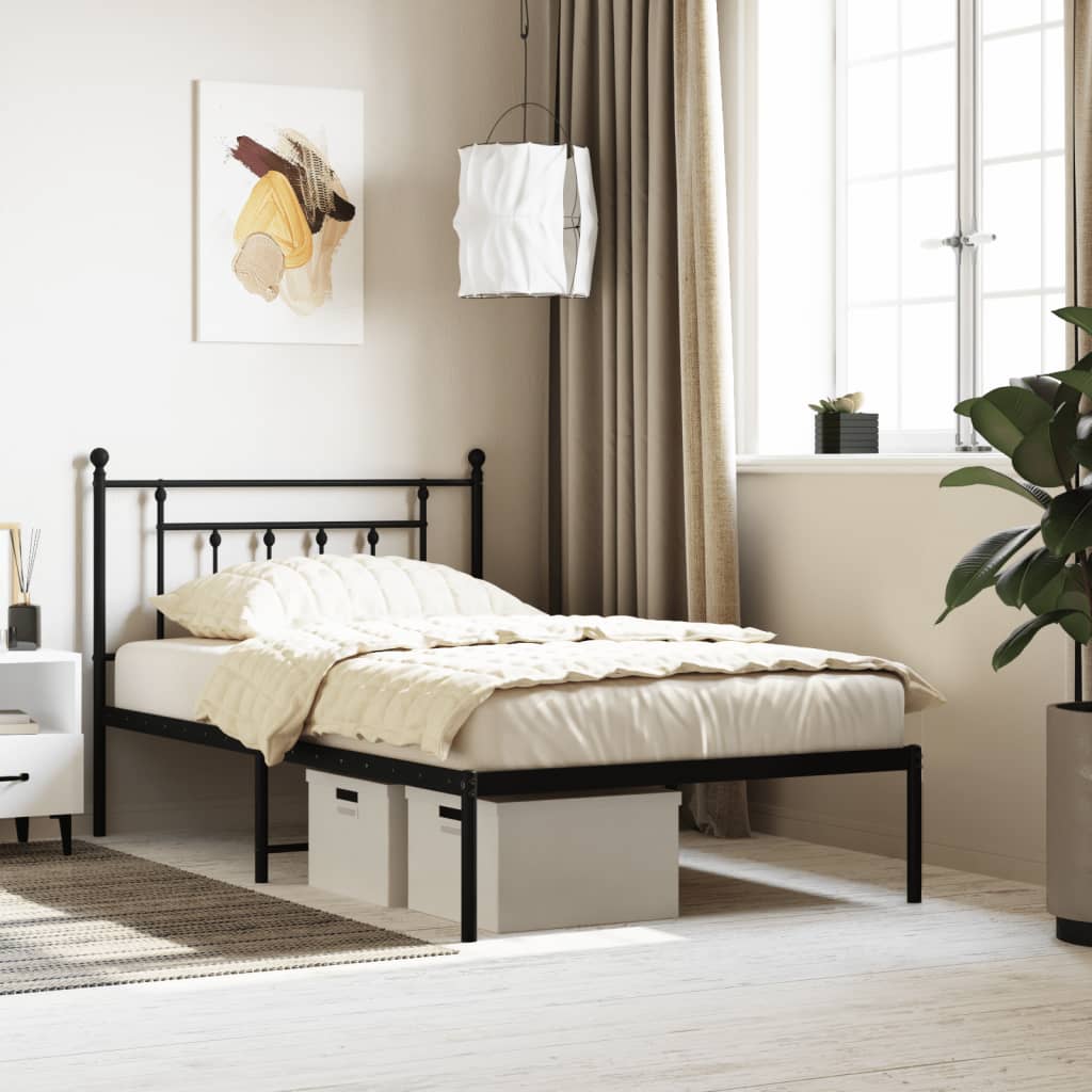Metal Bed Frame with Headboard Black 107x203 cm - Tyrell & Tyrell