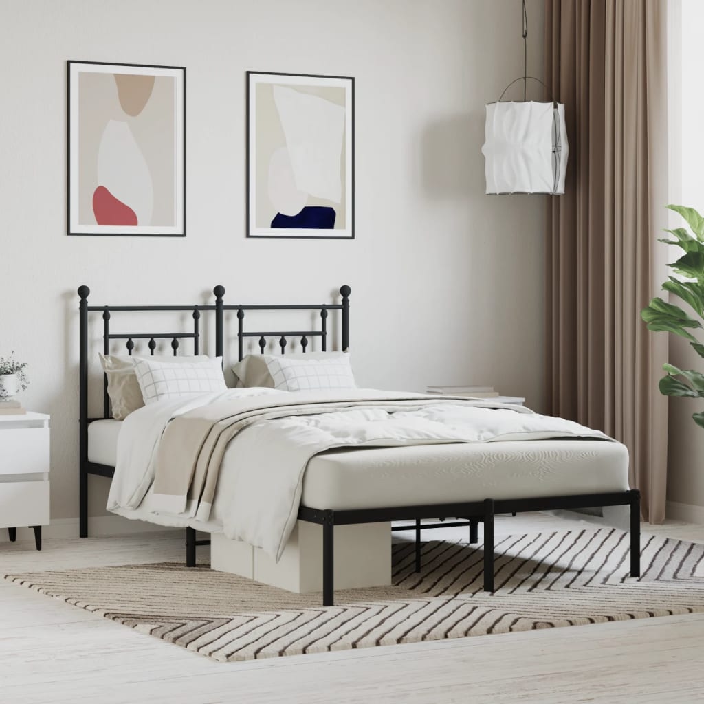 Metal Bed Frame with Headboard Black 135x190 cm - Casper Homes