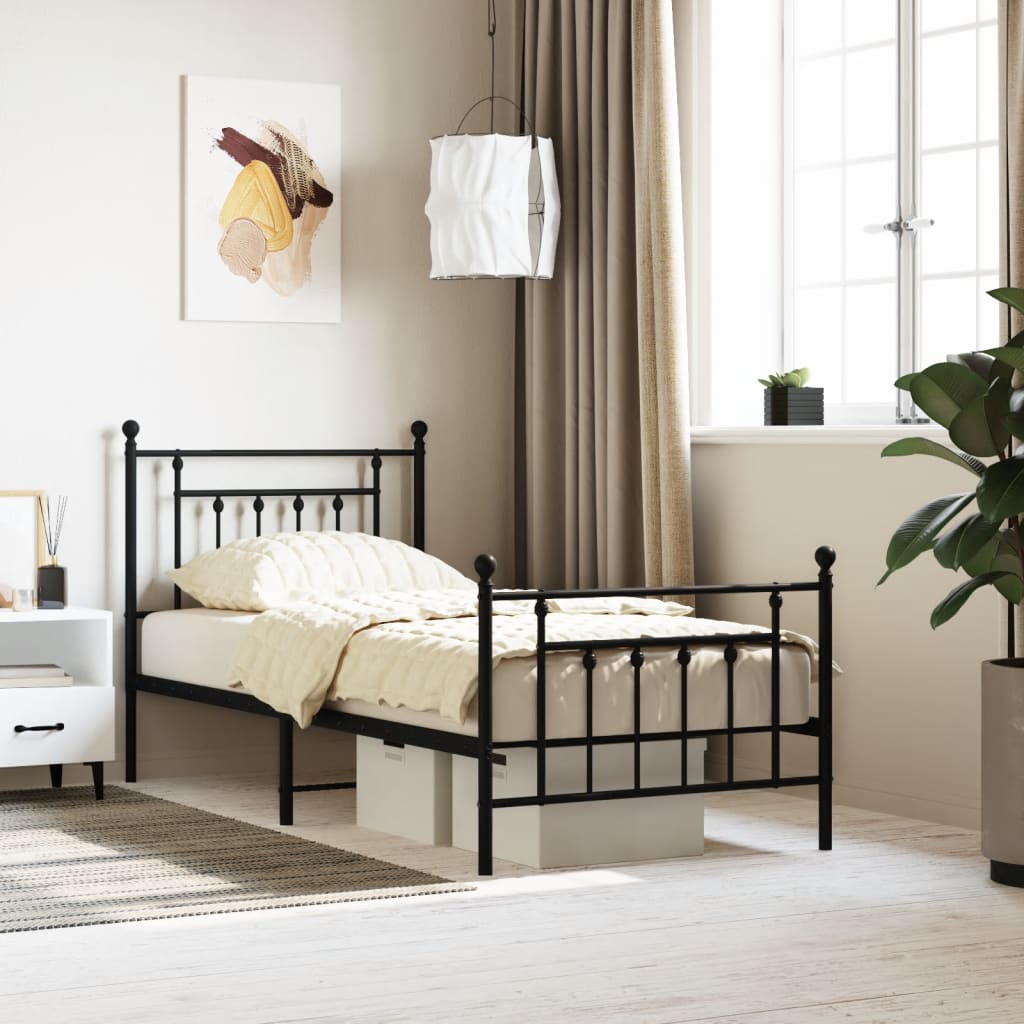 Metal Bed Frame with Headboard and Footboard Black 90x200 cm - Style and Chic