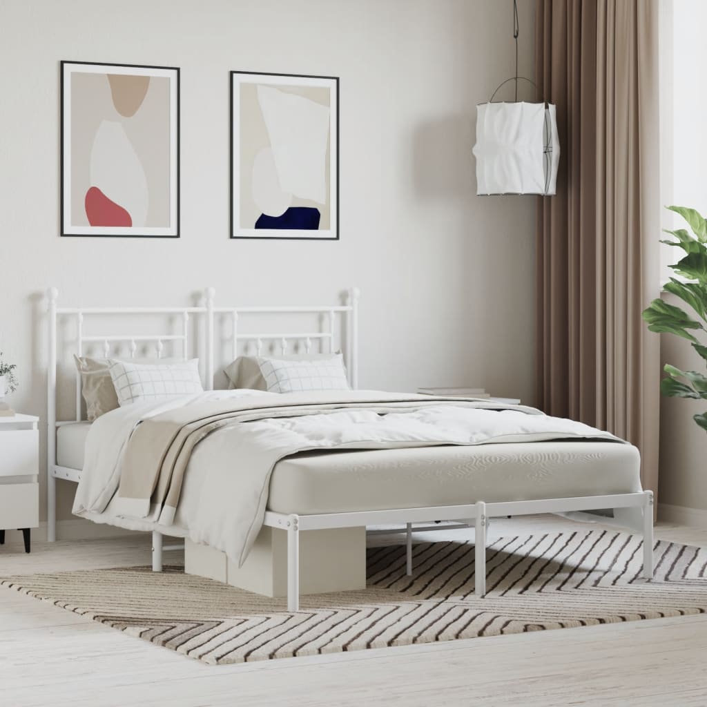 Metal Bed Frame with Headboard White 140x190 cm - Tyrell & Tyrell